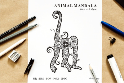 Monkey Mandala Vector Line Art Style 03