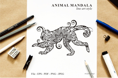 Monkey Mandala Vector Line Art Style 04