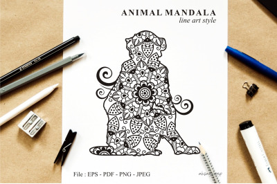 Monkey Mandala Vector Line Art Style 05