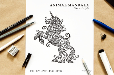 Unicorn Mandala Vector Line Art Style 03