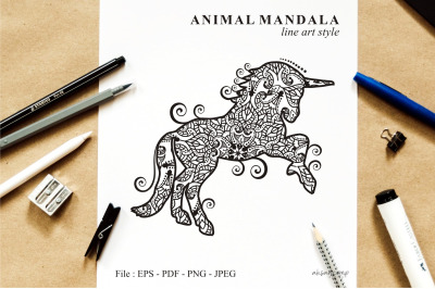 Unicorn Mandala Vector Line Art Style 05