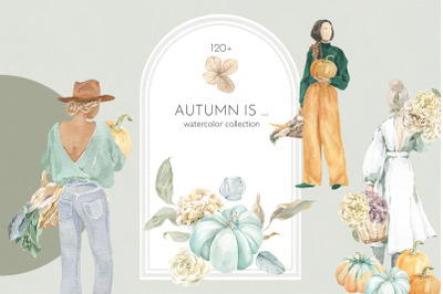 Autumn Women &amp;amp; Harvest Watercolor Collection