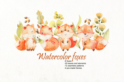 Watercolor foxes. Kit.