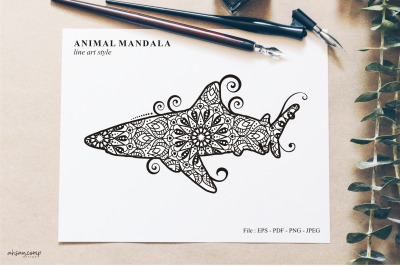 Fish Mandala Vector Line Art Style