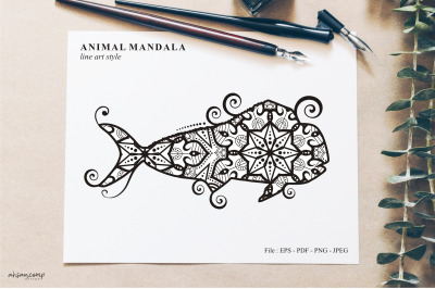 Fish Mandala Vector Line Art Style