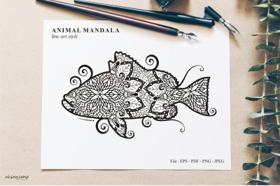 Fish Mandala Vector Line Art Style