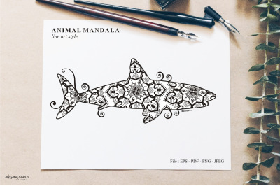 Fish Mandala Vector Line Art Style