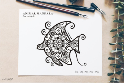 Fish Mandala Vector Line Art Style