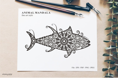 Fish Mandala Vector Line Art Style