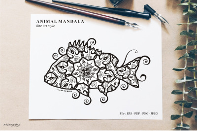 Fish Mandala Vector Line Art Style