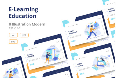 E-Learning Education set Illustration