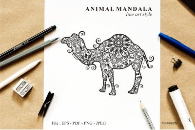 Camel Mandala Vector Line Art Style