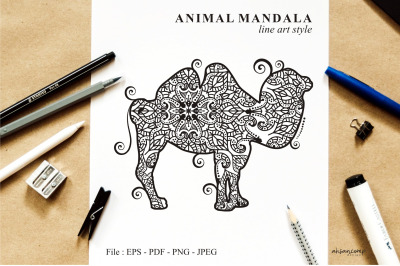 Camel Mandala Vector Line Art Style