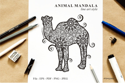 Camel Mandala Vector Line Art Style