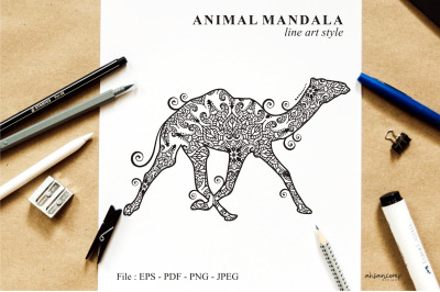 Camel Mandala Vector Line Art Style