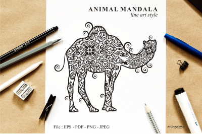 Camel Mandala Vector Line Art Style