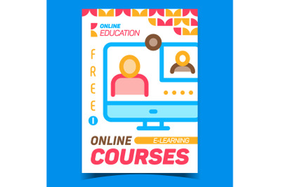 Online Courses E-learning Advertise Poster Vector