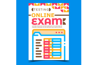 Online Exam And Testing Advertising Poster Vector