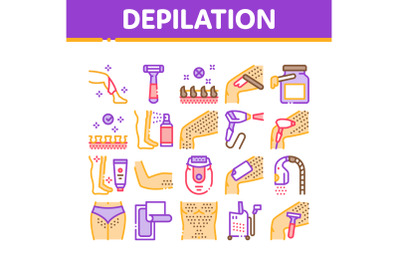 Depilation Procedure Collection Icons Set Vector