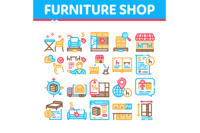 Furniture Shop Market Collection Icons Set Vector