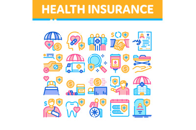 Health Insurance Care Collection Icons Set Vector