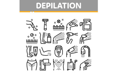 Depilation Procedure Collection Icons Set Vector