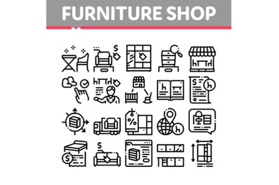 Furniture Shop Market Collection Icons Set Vector