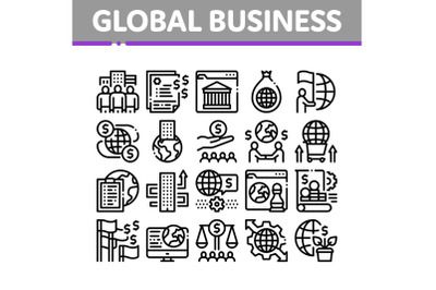 Global Business Finance Strategy Icons Set Vector