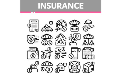 Insurance All-purpose Collection Icons Set Vector