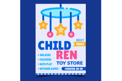 Children Toy Store Creative Promo Poster Vector