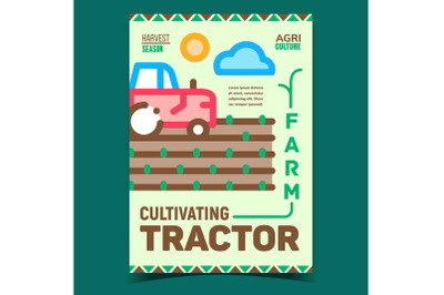 Farm Cultivating Tractor Advertising Poster Vector