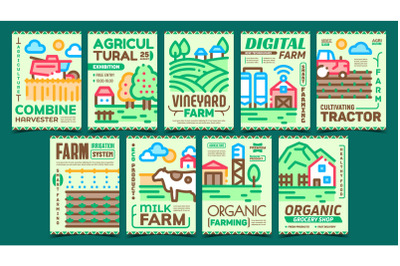 Farming Landscape Advertising Posters Set Vector