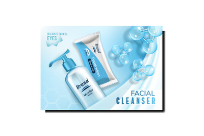 Facial Cleanser Bottle And Bag Promo Poster Vector