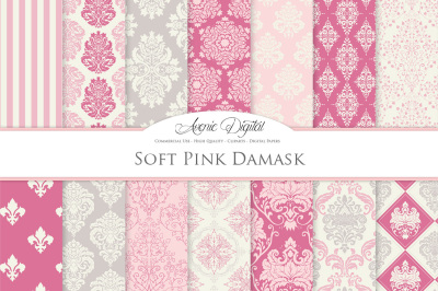 28 Soft Pink Damask Digital Paper Bundle