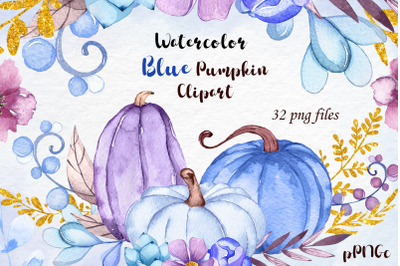 Watercolor Blue Pumpkin clipart