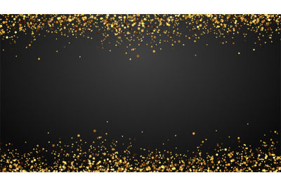 Golden confetti border background. Falling sparkling golden dust. Glit