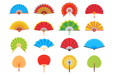 Handheld fan. Chinese or japanese paper ancient traditional fans, pers