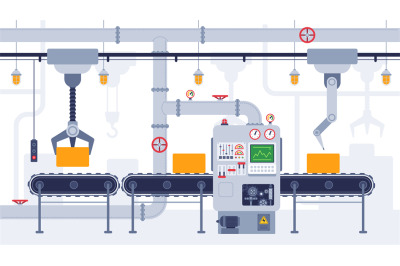 Conveyor. Industrial conveyor belt, manufacturing equipment, product t