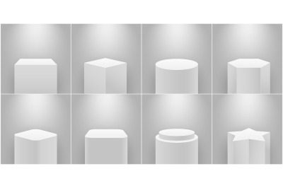 Museum stage. Empty product pedestal, white column. Platform for exhib