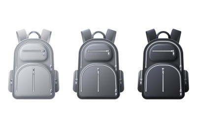 Sport backpack mockup. Realistic black&2C; gray and white backpacks&2C; bags