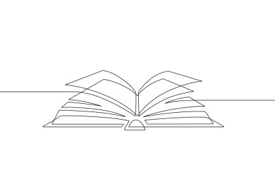 One line book. Learning and studying, library concept. Continuous line