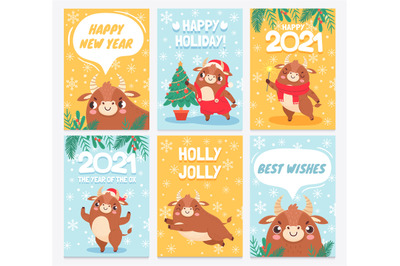 Ox 2021. Happy chinese new year greeting cards, bull with horns prospe