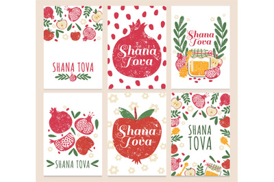 Shana tova. Happy jewish new year, greeting cards with rosh hashanah h