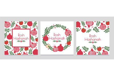 Rosh hashanah. Jewish new year greeting cards with pomegranate and app