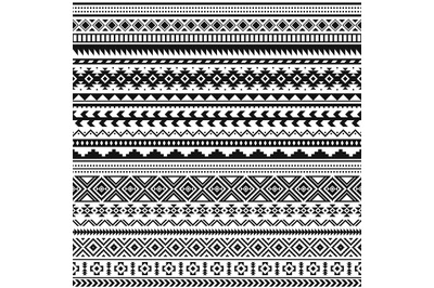 Tribal indian borders. Black white geometric pattern, seamless ethnic