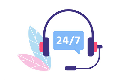 Customer service support. 24 7 personal assistant. Headphones symbol f