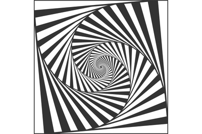 Optical spiral illusion. Black and white alternating strips creating h