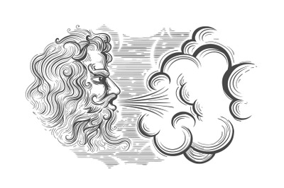 Hand Drawn God of Wind in Engraving Style