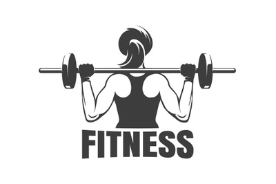 Strong Woman with Barbell Fitness Emblem