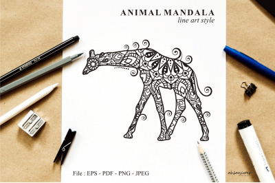 Giraffe Mandala Vector Line Art Style